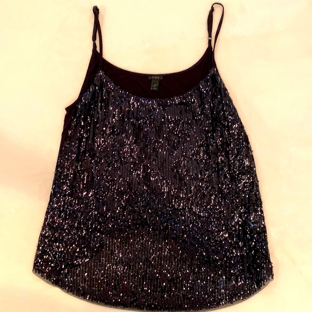 JCrew Black  sequin front camisole with adjustable straps